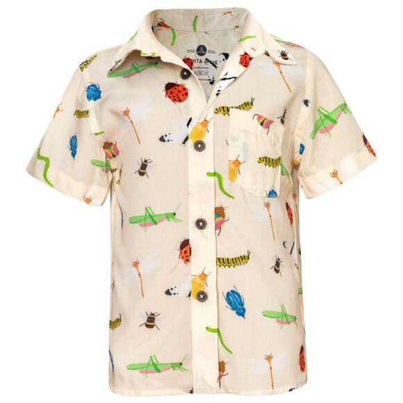 Pepita & Me Guayabera Insects Print Tropical Short Sleeve Polo Shirt 6 - Picture 1 of 5